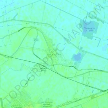 Topografische kaart Vigarano Pieve, hoogte, reliëf