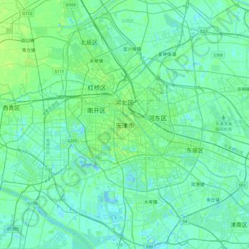 Topografische kaart 天津市, hoogte, reliëf