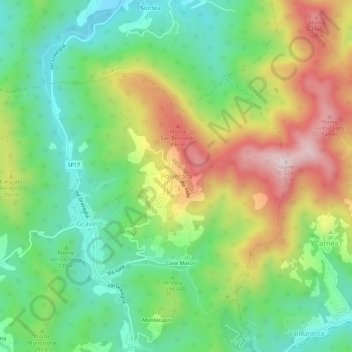 Topografische kaart Polverara, hoogte, reliëf