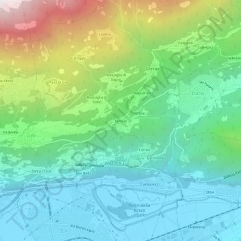Topografische kaart Serone, hoogte, reliëf