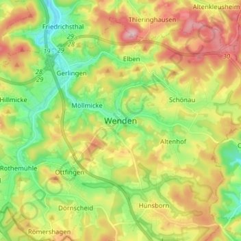 Topografische kaart Wenden, hoogte, reliëf