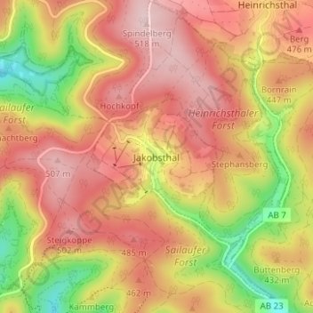Topografische kaart Jakobsthal, hoogte, reliëf