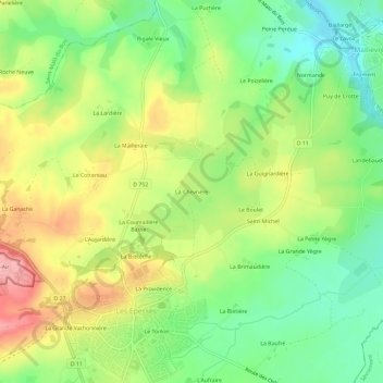 Topografische kaart La Chevrière, hoogte, reliëf