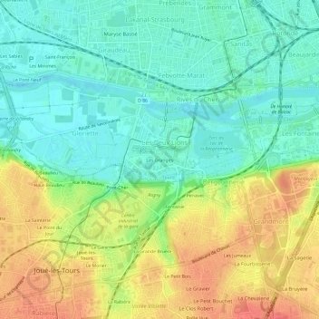 Topografische kaart Les Granges, hoogte, reliëf
