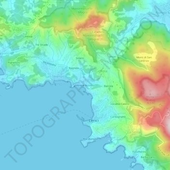 Topografische kaart Venere Azzurra, hoogte, reliëf
