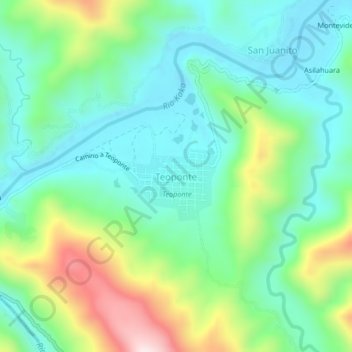 Topografische kaart Teoponte, hoogte, reliëf