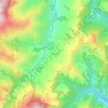 Topografische kaart Tomba, hoogte, reliëf
