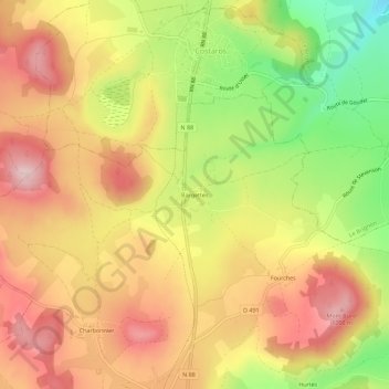 Topografische kaart Bargettes, hoogte, reliëf