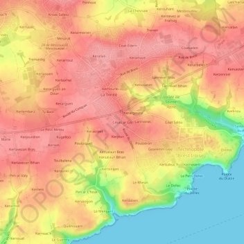 Topografische kaart Croas ar Go, hoogte, reliëf