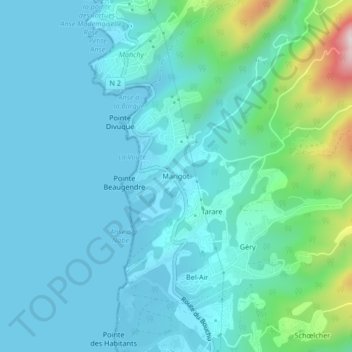 Topografische kaart Marigot, hoogte, reliëf