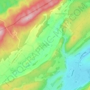 Topografische kaart Les Pontets, hoogte, reliëf