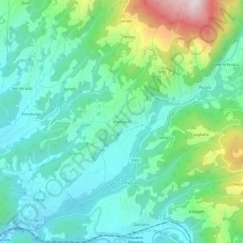 Topografische kaart Moncigoli, hoogte, reliëf