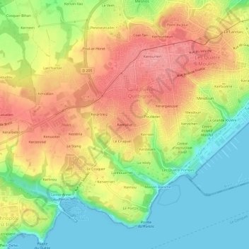 Topografische kaart Kernabat, hoogte, reliëf