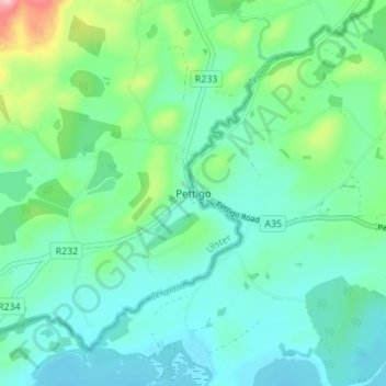 Topografische kaart Pettigo, hoogte, reliëf