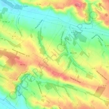Topografische kaart Laoureaux, hoogte, reliëf