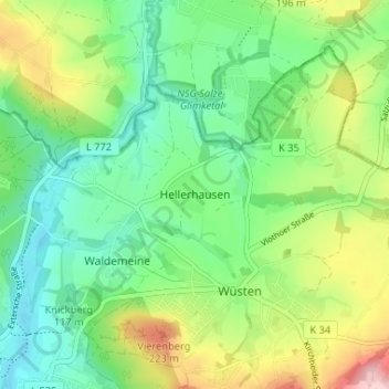 Topografische kaart Hellerhausen, hoogte, reliëf