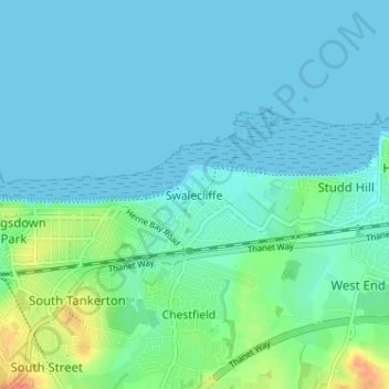 Topografische kaart Swalecliffe, hoogte, reliëf