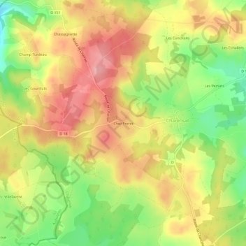 Topografische kaart Chez Freret, hoogte, reliëf