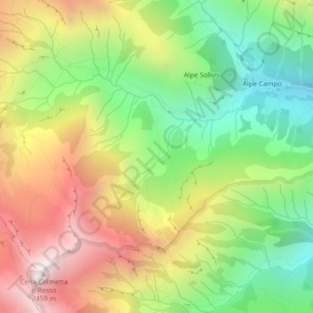 Topografische kaart Alpe del Cortese, hoogte, reliëf