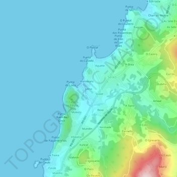 Topografische kaart Loira, hoogte, reliëf