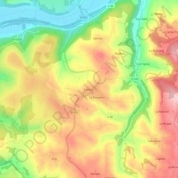 Topografische kaart Loupiac, hoogte, reliëf