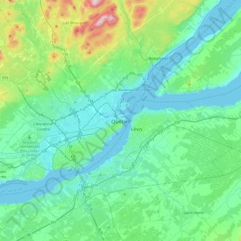 Topografische kaart Quebec, hoogte, reliëf