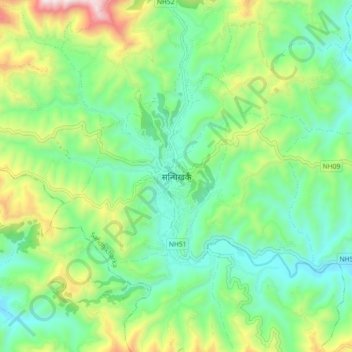 Topografische kaart Sandhikharka, hoogte, reliëf