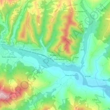 Topografische kaart Barbigarezza, hoogte, reliëf