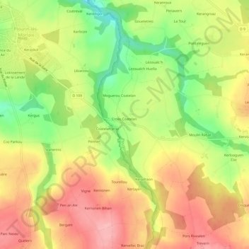 Topografische kaart Coatelan, hoogte, reliëf