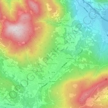 Topografische kaart Piorro, hoogte, reliëf