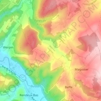 Topografische kaart Trinal, hoogte, reliëf