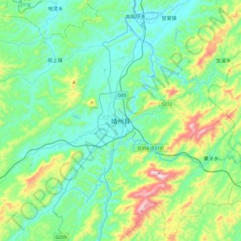 Topografische kaart 靖州县, hoogte, reliëf