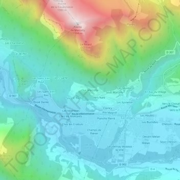 Topografische kaart Sur Marcelly, hoogte, reliëf