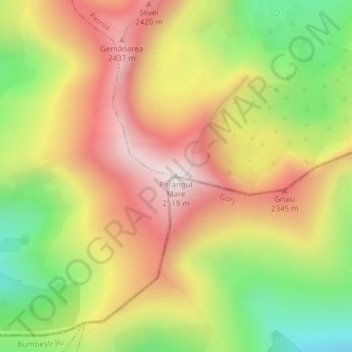 Topografische kaart Parângul Mare, hoogte, reliëf