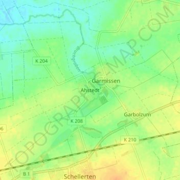 Topografische kaart Ahstedt, hoogte, reliëf