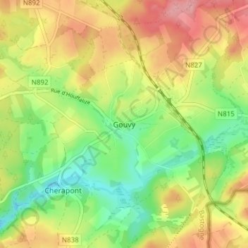 Topografische kaart Gouvy, hoogte, reliëf