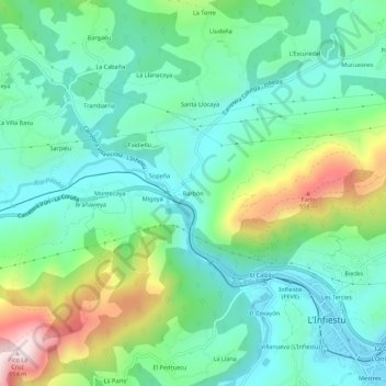 Topografische kaart Barbón, hoogte, reliëf