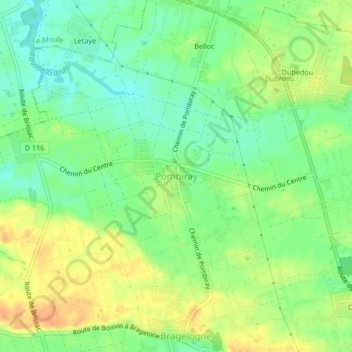 Topografische kaart Pombiray, hoogte, reliëf