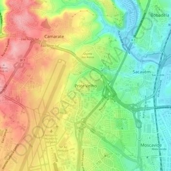 Topografische kaart Prior Velho, hoogte, reliëf