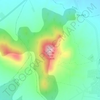 Topografische kaart Pico de Noez, hoogte, reliëf