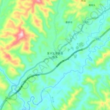 Topografische kaart 复兴土家族苗族乡, hoogte, reliëf