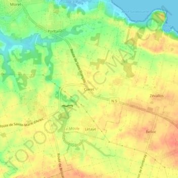 Topografische kaart Claret, hoogte, reliëf