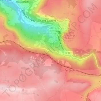 Topografische kaart Le Mazes, hoogte, reliëf