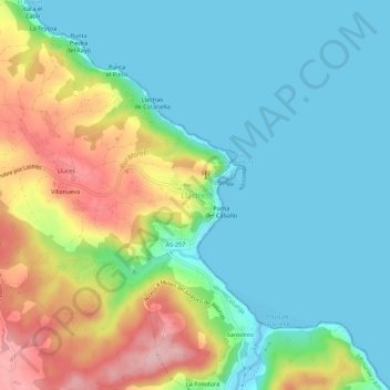 Topografische kaart Lastres, hoogte, reliëf