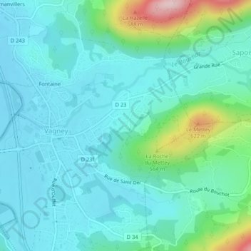 Topografische kaart Le Reposoire, hoogte, reliëf