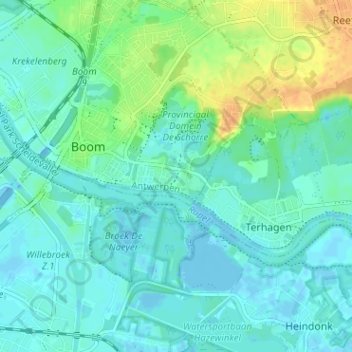 Topografische kaart De Hoek, hoogte, reliëf