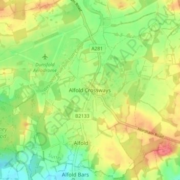 Topografische kaart Alfold Crossways, hoogte, reliëf