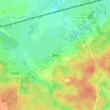 Topografische kaart Ipse, hoogte, reliëf