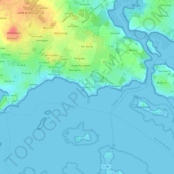 Topografische kaart Penboc'h, hoogte, reliëf