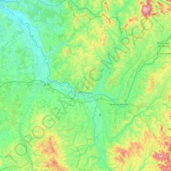 Topografische kaart La Loire, hoogte, reliëf